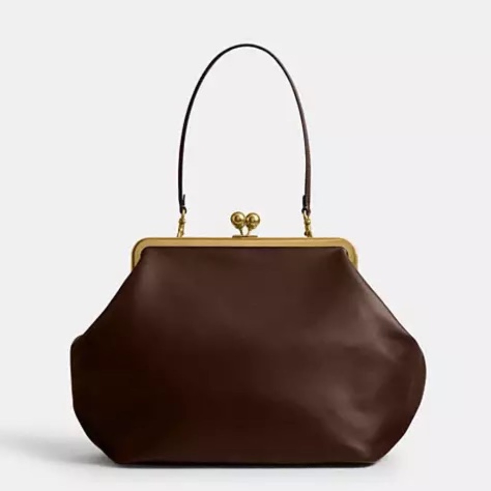 COACH Large Kisslock Frame Bag, Wallet, Bag Chain NEW W/TAGS Dark Brown CBR51 - Picture 9 of 15